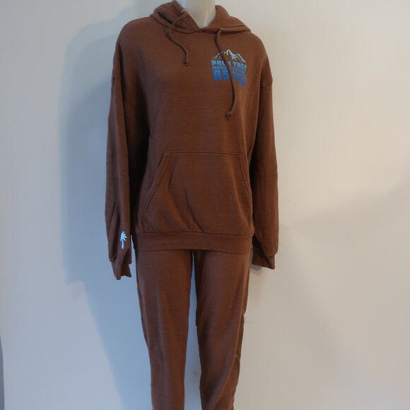 NWT Womens Aviator Nation Brown 2Pc Set Palm Tree Music Fest Hoodie Sweatpants M - Picture 2 of 15